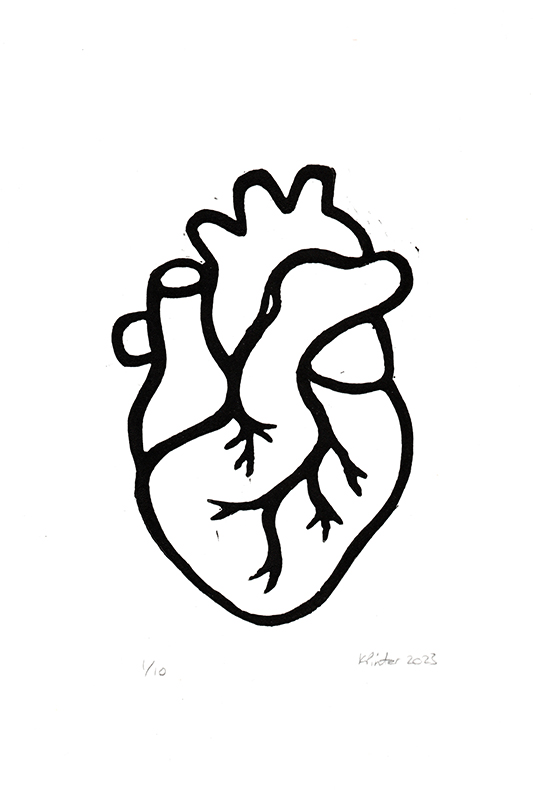Linocut heart print © Karin Pinter